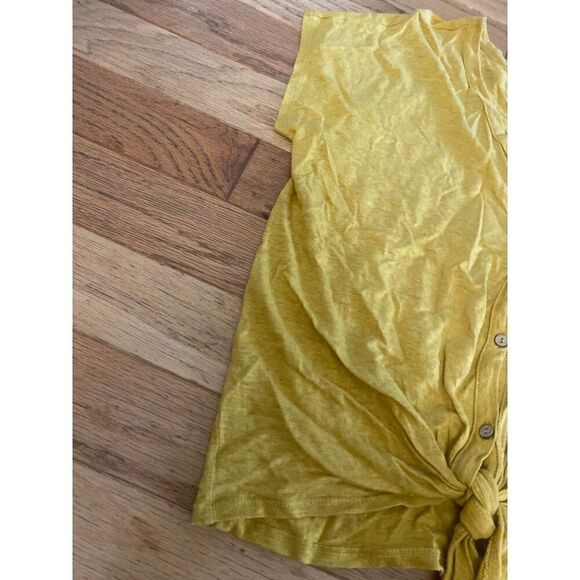 Rachel Zoe women's gold yellow 100% Linen Button-Front Tie-Knot thin Top size - Picture 3 of 7